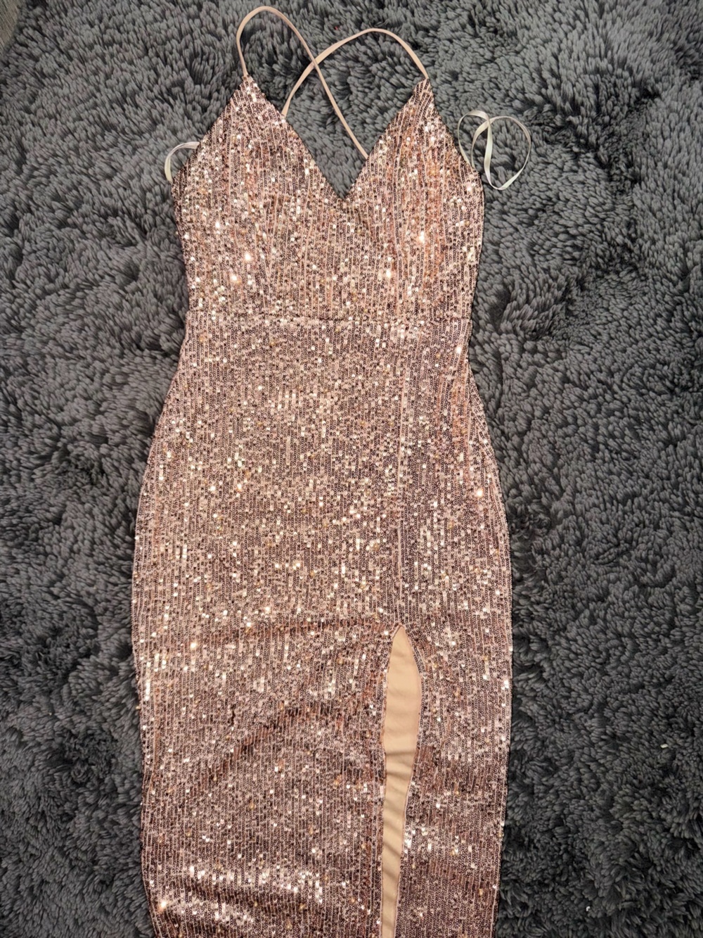 Windsor Size S Rose Gold Sequin Pearl Slit Jumpsuit